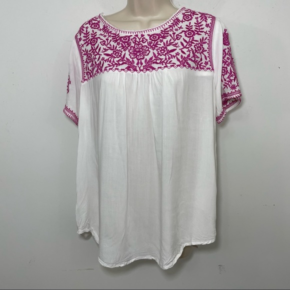 Savanna Jane embroidered boho peasant blouse top pink white size Large L - Picture 3 of 10